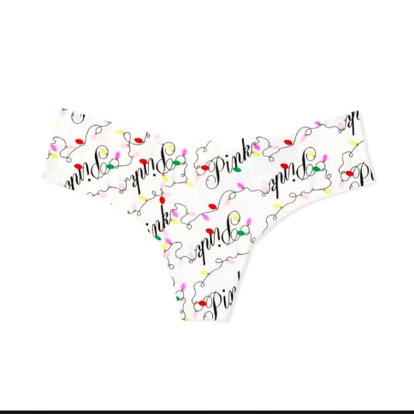 Victoria Secret PINK- No-Show/Seamless Logo Holiday lights Thong Style Panty-XL - Picture 3 of 4